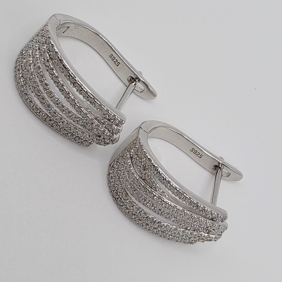 Over 2ct Mpissanite S925 Silver Hoop Earrings - Picture 5 of 8